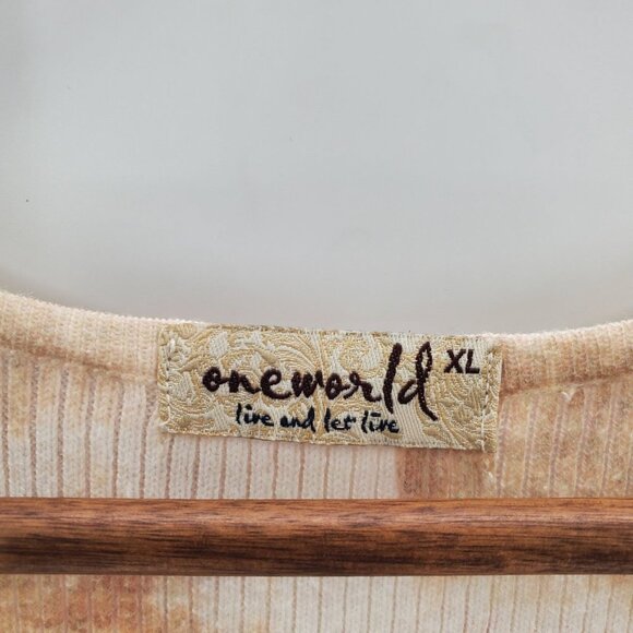 One World Live And Let Live Womens Short Sleeve Baby Doll Sweater‎ Sz XL Yellow - Picture 8 of 13